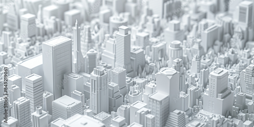 Poster birds eye view of a modern city. urban concept. white clay 3d rendering. created with generative ai 
