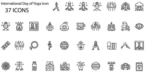 Set of international day of yoga icons. Line art style icons bundle. vector illustration
