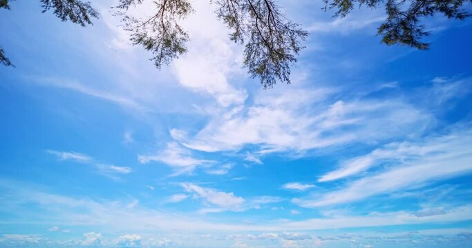 4K-time lapse of blue sky and clouds in summer season,Good weather day clouds sky background