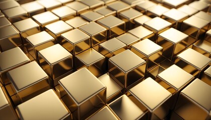 Shiny Gold Cubes Background. 3D Golden Construction Ideal for Modern Business and Technology Designs