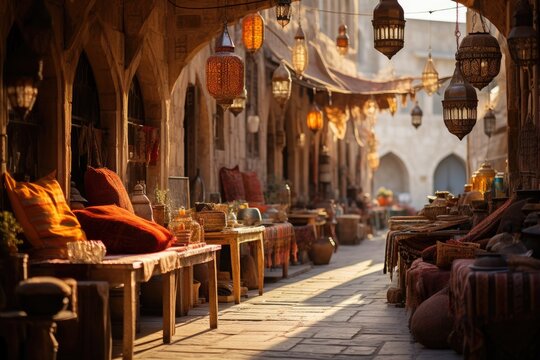 Vibrant market at Zoco de Amman, Jordan., generative IA