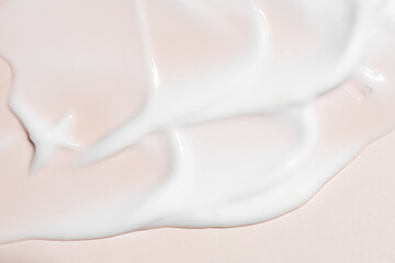 Skincare cream texture. White cosmetic lotion background. Creamy gel, moisturizer, product swatch.