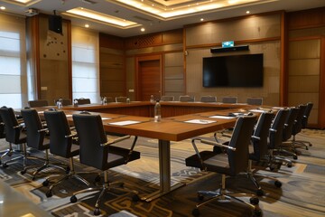 Professional Meeting Room: Stylish Furniture Arrangement in an Open Workspace with Contemporary Design Elements