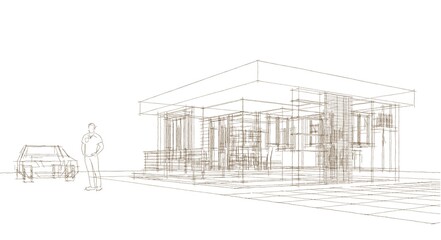  modern house sketch 3d illustration