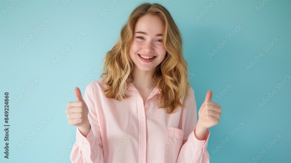 Wall mural woman showing ok sign