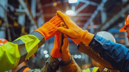 Construction workers' high-five