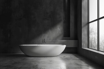 Dark bathroom interior with bathtub and shower from a corner