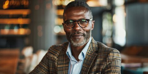 Obraz premium Mature man in glasses at cafe