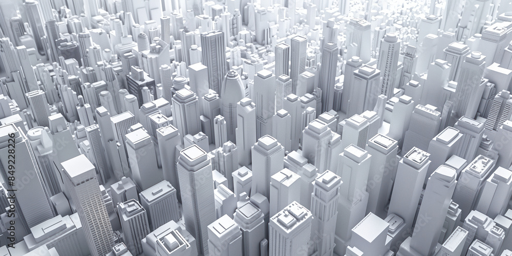 Poster birds eye view of a modern city. urban concept. white clay 3d rendering. created with generative ai 