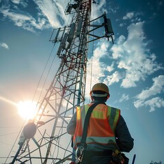 man in epi uniform observing power antenna station