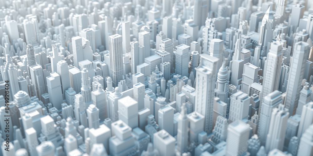 Poster birds eye view of a modern city. urban concept. white clay 3d rendering. created with generative ai 