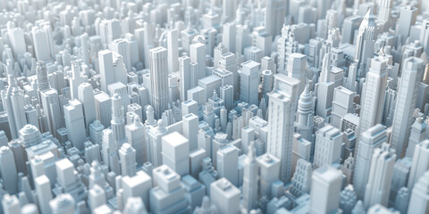 Obraz premium Birds Eye view of a modern city. Urban concept. White clay 3D rendering. Created with Generative AI technology.