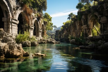 Seleucia ruins, Türkiye old columns by the river., generative IA