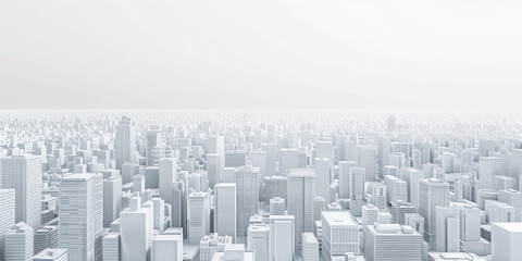 Birds Eye view of a modern city. Urban concept. White clay 3D rendering. Created with Generative AI technology.