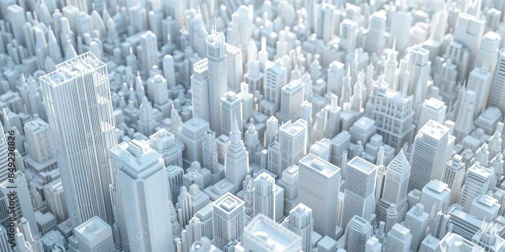 Poster birds eye view of a modern city. urban concept. white clay 3d rendering. created with generative ai 