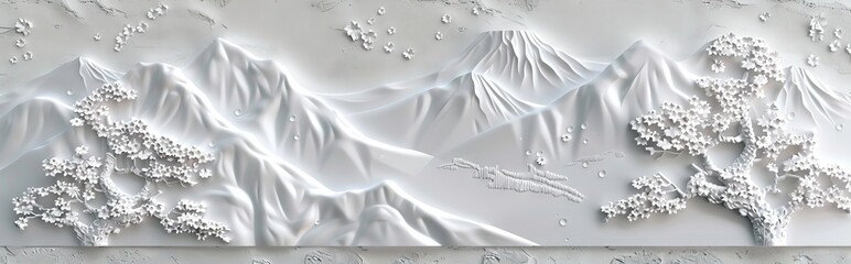 Beautiful mountain 3d relief wallpaper. Mural wallpaper. Wall art. AI generated illustration.