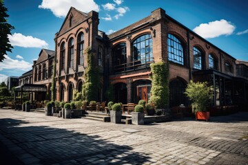 Fototapeta premium Imposing façade of the Schindler Factory Museum in Krakow., generative IA