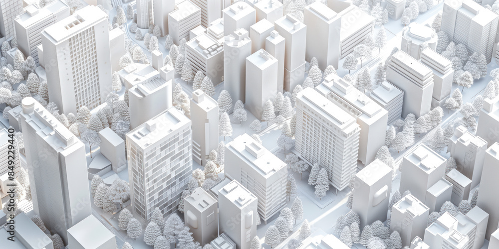 Aufkleber birds eye view of a modern city. urban concept. white clay 3d rendering. created with generative ai 