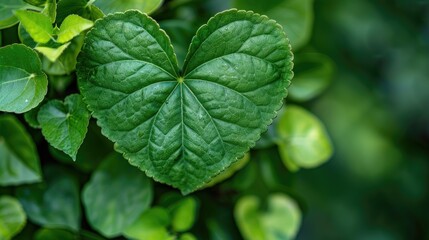 Green Leaf Pattern Surface Background and Heart Shaped Green Leaf Background in a Garden
