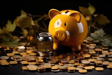 Metaverse written with piggy bank and money isolated in the image NFT Finance of Y, generative IA