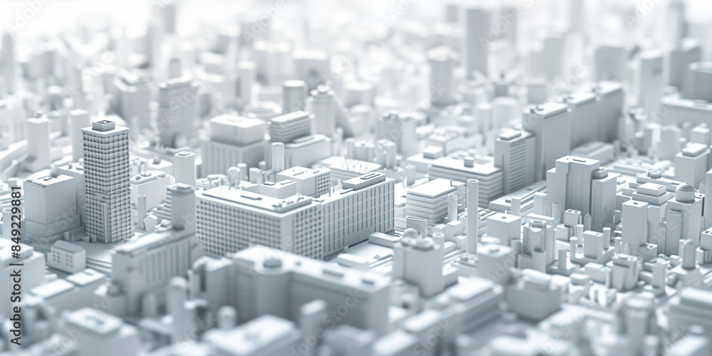 Poster birds eye view of a modern city. urban concept. white clay 3d rendering. created with generative ai 