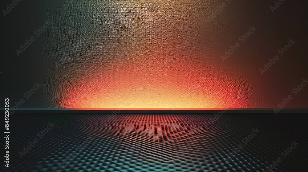 Poster Abstract background of a textured wall with a horizontal line in the middle.  The wall has a gradient of color from dark green at the top to light orange at the bottom.