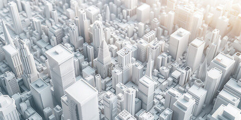 Obraz premium Birds Eye view of a modern city. Urban concept. White clay 3D rendering. Created with Generative AI technology.