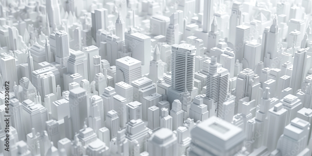 Poster birds eye view of a modern city. urban concept. white clay 3d rendering. created with generative ai 