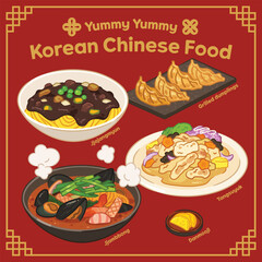 Yummy Korean Chinese food illustraion, Korean Chinese food, Vector