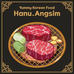 Yummy Korean food illustraion, Korean BBQ, Beef Hanu Ansim, Vector