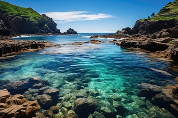 Fototapeta premium Natural Pools of Porto Moniz Blue Waters, Volcanic Rocks., generative IA