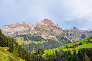 Scenic mountain summer landscape near Adelboden village, Swiss Alps, Switzerland.