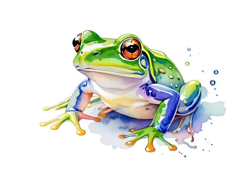 recommend clip art: Watercolor of cute green frog clipart image. Isolate background