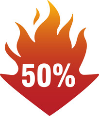 50 percent off flame icon