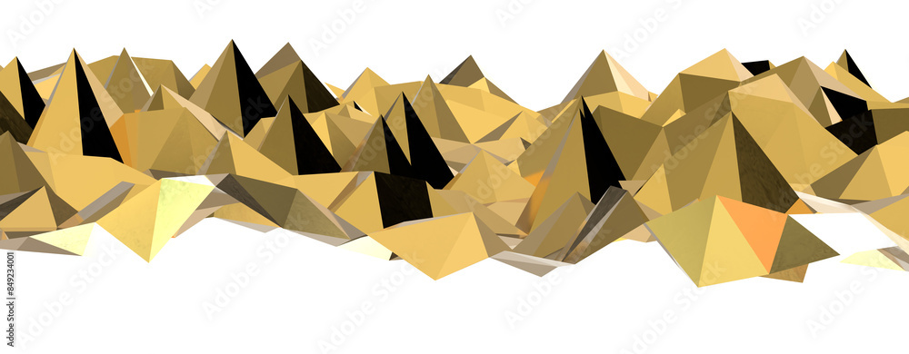 Poster abstract 3d render illustration,surface gold crystal geometric triangle and polygonal shapes templat