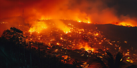 Cityscape with raging wildfire