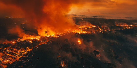 Cityscape with raging wildfire