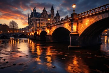 Fototapeta premium Amsterdam Channels, houses and picturesque bridges., generative IA