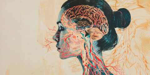 Naklejka premium Artistic representation of brain and nervous system