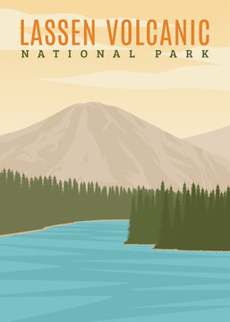 lassen volcanic national park poster vintage vector illustration design. national park in california america vintage poster design