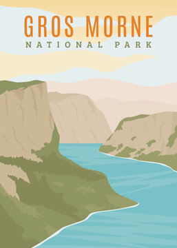 gros morne national park poster vintage vector illustration design. national park in canada vintage poster design