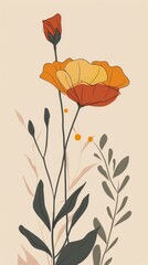 Side view illustration of flower. Beige space to enhance the minimalist aesthetic
