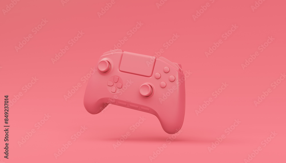 Wall mural video game joystick or gamepad in plain monochrome pink color background