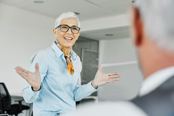 business businesswoman senior elderly office meeting woman portrait corporate manager smiling...