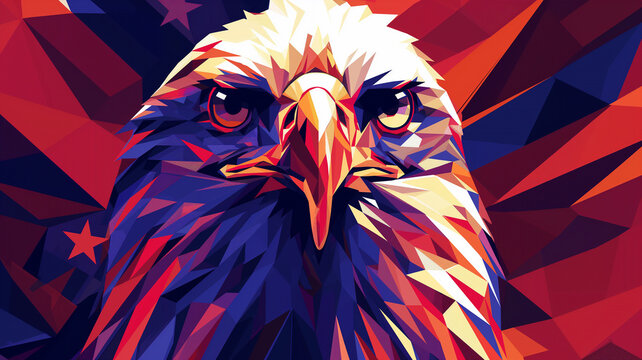 Unique Vector Graphic Artwork of Bald Eagle Head with US Flag Background, Celebrating American Independence