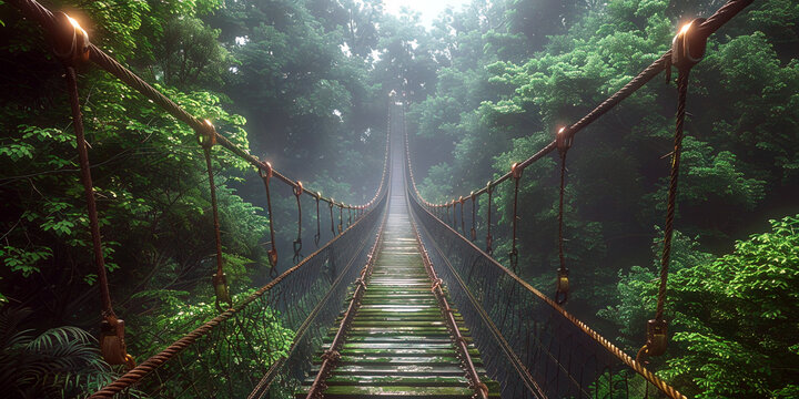 Fototapeta Jungle suspension bridge background