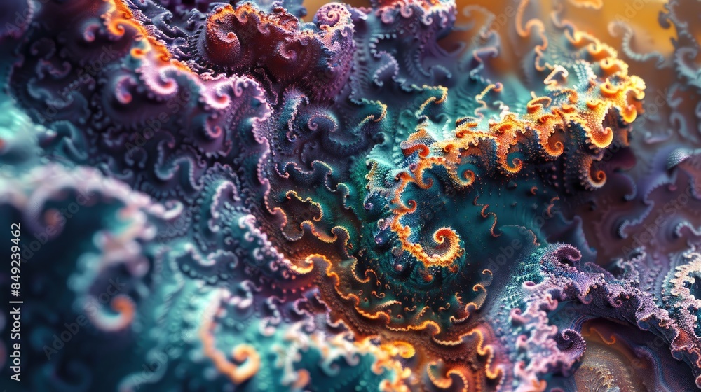 Poster rendering of two dimensional fractal pattern in color