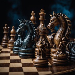 Fototapeta premium A chess set with pieces designed as mythical beasts.