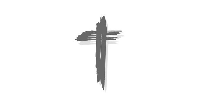 Grunge style Christian cross on white background for Ash Wednesday social graphic animation. The first day of Lent is a holy day of prayer and fasting. - Powered by Adobe