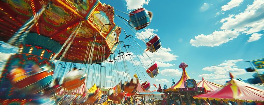 Kids enjoying a carnival for National Fun Day, rides, games, and cotton candy, 4K hyperrealistic photo. - Powered by Adobe